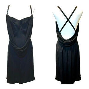 VALENTINO NWT $3720 Size 10 Black Silk Dress Gown Strappy Sequin Sexy Slit Drape